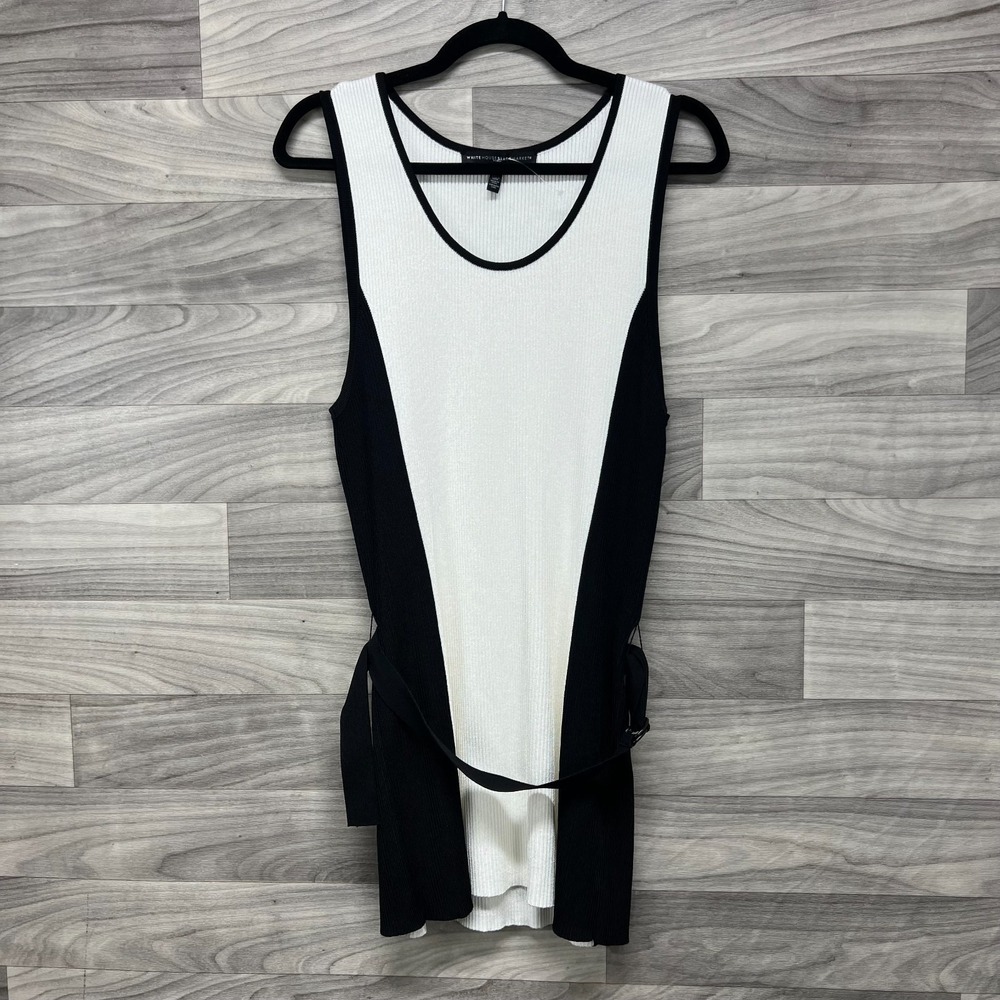 White House Black Market Sweater Dress Women's White XL Belted Ribbed Sleeveless